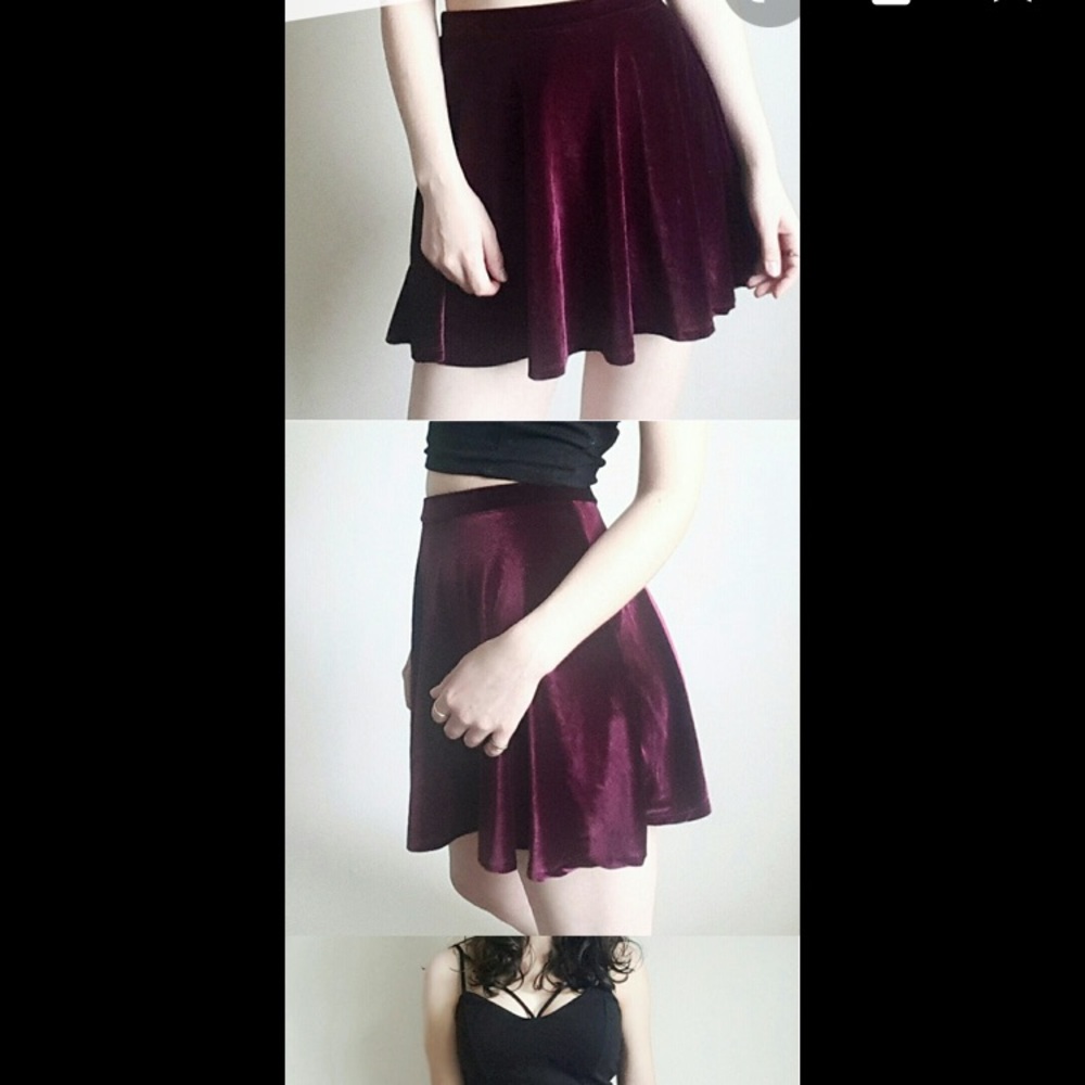 velvet burgundy mini skirt